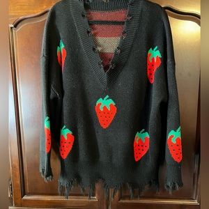 Adorable Shein strawberry sweater with fringy edging 3X